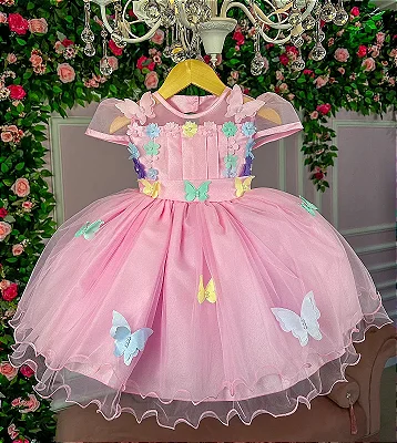 Vestido Infantil Barbie em Paris Rosa e Pink Cinto Pérolas - Fabuloso Ateliê