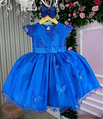 Vestido Infantil Princesa Cinderela Renda Azul Luxo - Fabuloso Ateliê