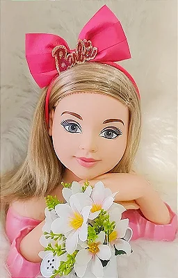 Vestido Barbie Rosa com Glitter e Laço - Fabuloso Ateliê