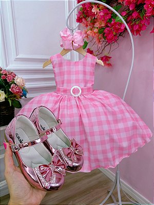 Vestido Infantil Barbie Princesa Rosa Chiclete com Cinto - Fabuloso Ateliê