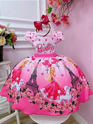 Vestido infantil Barbie Rosa Babados Glitter Brilho - Fabuloso Ateliê