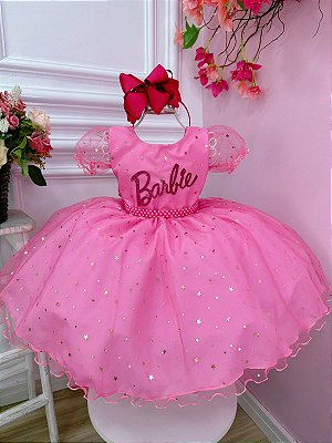 Vestido infantil Barbie Rosa Babados Glitter Brilho - Fabuloso Ateliê