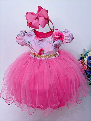 Vestido infantil Barbie Rosa Babados Glitter Brilho - Fabuloso Ateliê