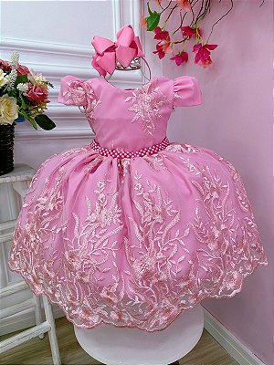 Vestido Infantil Barbie Princesa Rosa Chiclete com Cinto - Fabuloso Ateliê