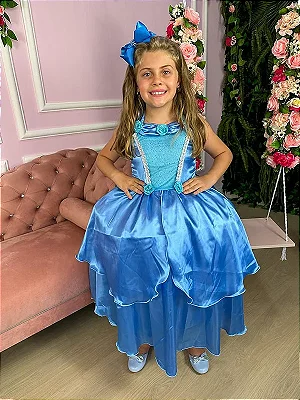 Vestido Infantil Frozen Elsa e Anna Verde Tiffany Strass - Fabuloso Ateliê