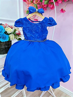 Vestido Infantil Cinderela Azul Renda e Pérolas - Fabuloso Ateliê