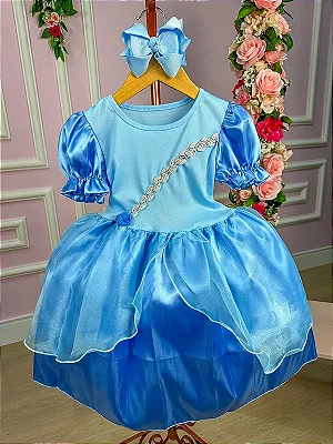 Vestido Infantil Frozen Elsa e Anna Azul Luxo - Fabuloso Ateliê