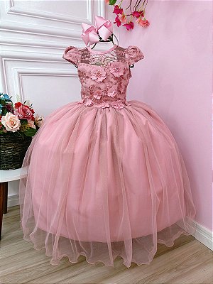 Vestido Infantil Lilás Princesa Sofia Apliques de Flores - Fabuloso Ateliê