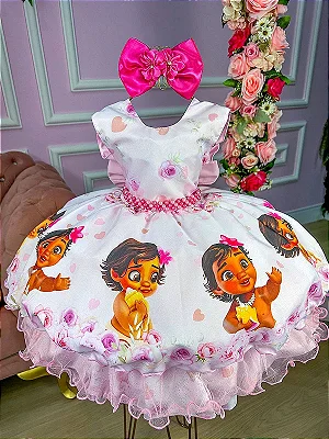 Vestido Infantil Moana Baby Pêssego Luxo Festa - Fabuloso Ateliê