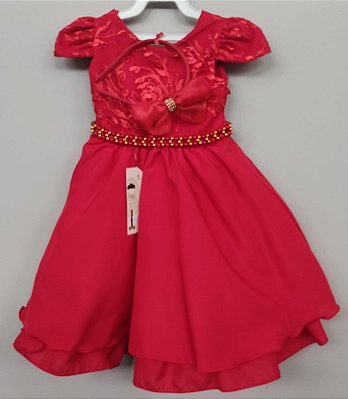 Vestido Infantil Vermelho Renda Realeza e Pérolas - Fabuloso Ateliê