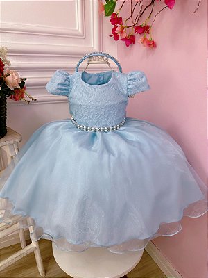 Vestido Infantil Frozen e Cinderela Com Renda Cinto Pérolas