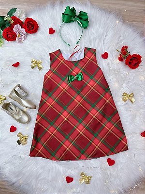 Vestido Infantil Vermelho Xadrez Colorido Natal Festas – PequenoLook