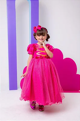 Vestido Infantil Barbie e Peach Princesa Aurora Pink