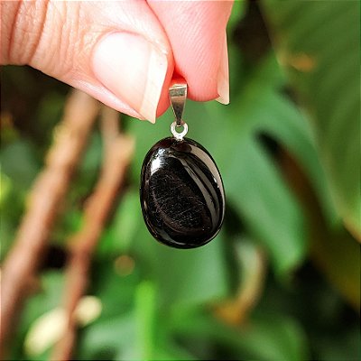 Pingente de Obsidiana Negra Rolada - Proteção e Foco