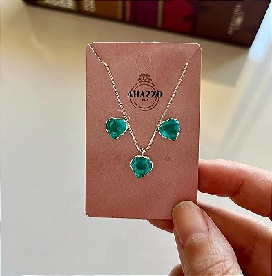 Conjunto de Coração Verde Tiffany | Turquesa