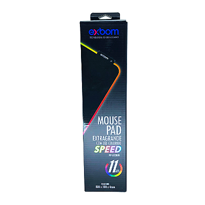 Mousepad Gamer Grande 30cm x 80cm c/ LED RGB (7 cores) Preto - Exbom