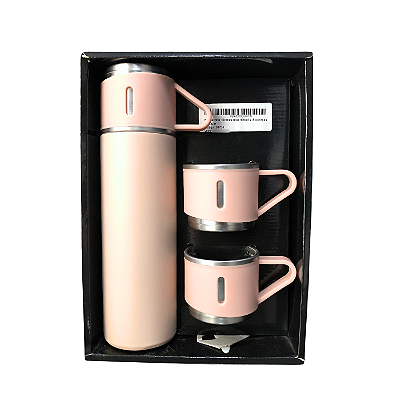 Kit Garrafa Térmica Inox 500ml + 3 canecas - Vacuum