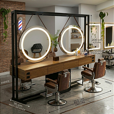 Bancada Industrial dupla para salão de beleza e barbearia (4 Lugares )