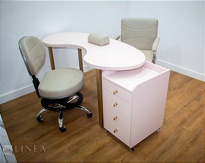 Mesa Meia Lua (Estilo Meia Lua)+ carrinho auxiliar com gavetas