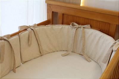 PRONTA ENTREGA - Kit berço slim - listrado bege (Berço oval)
