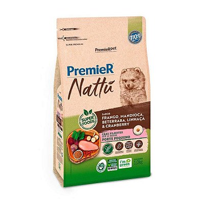 Ração Premier Nattu para Cães Filhotes de Raças Pequenas Sabor Mandioca 1kg