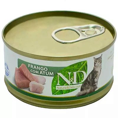 Ração Úmida N&D Lata Para Gatos Adultos Sabor Atum e Frango - 70g