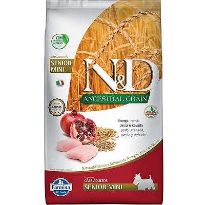 Ração Farmina N&D Ancestral Grain para Cães Sênior de porte Mini sabor Frango e Romã 2,5 kg