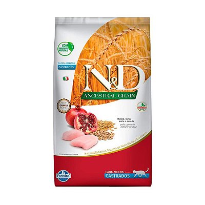 Ração Farmina N&D Ancestral Grain para Gatos Castrados Sabor Frango e Romã 1,5kg