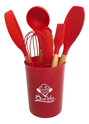 Jogo de utensílios em silicone 7 Peças Vermelho: elegância e eficiência na sua cozinha