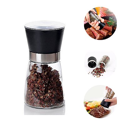 Moedor De Sal Pimenta Especiarias De Vidro Premium e Inox