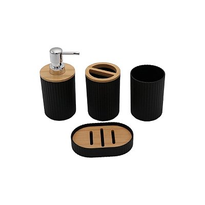 Kit Banheiro Lavabo Jogo Sabonete Líquido 4 Pçs Tampa Bambu