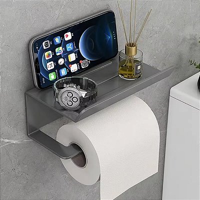 Suporte Porta Papel Higiênico de Parede em Metal com Prateleira