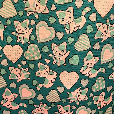 Oxford Estampado - Estampa de Gatinhos Verde