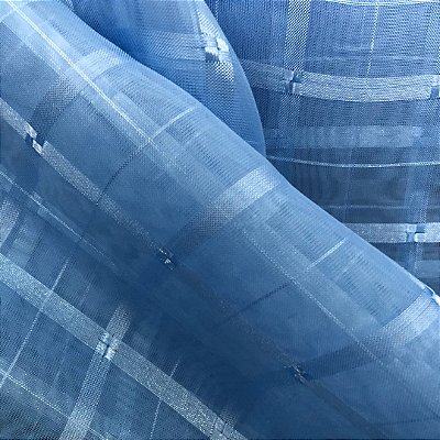 Tecido Voil Xadrez - Azul Claro - 3,00m de Largura