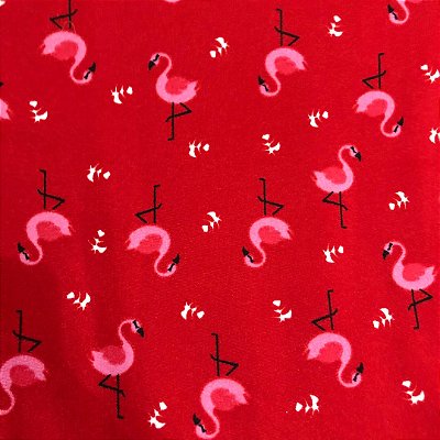 Malha Suede Pijama - Flamingo Fundo Vermelho - 1,60m de Largura
