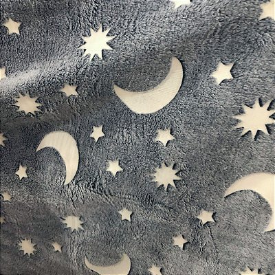 Tecido Fleece Mágico Soft 3D Brilha No Escuro - Lua e Estrela - 1,60m de Largura