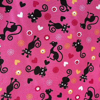 Oxford Estampado - Gato Preto Fundo Pink