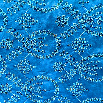 Laise Bordado 100% Algodão - Bolha Floral Azul Turquesa - 1,40m de Largura