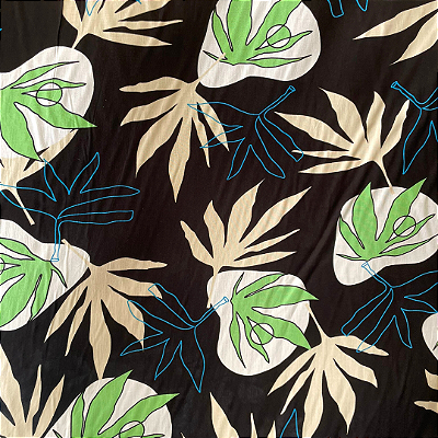 Viscose Estampada - Plantas Fundo Preto