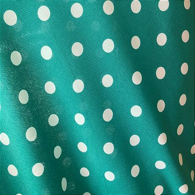 Oxford Estampado - Fundo Verde Tiffany Bolinhas Branca