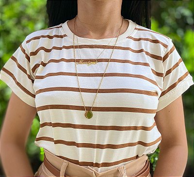 Blusa Listrada Marrom