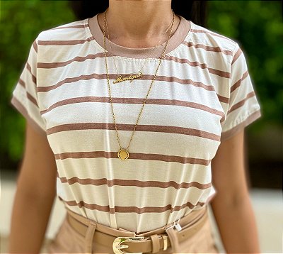 Blusa Listrada Bege