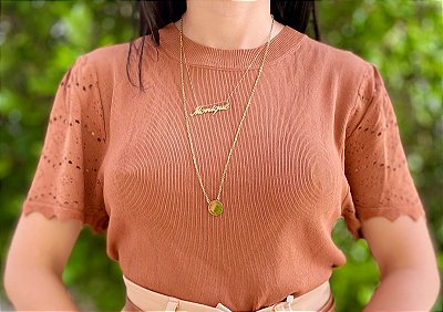 Blusa Tricot Bordada Eternal Marrom