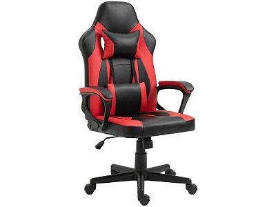 Cadeira Gamer Otello Preto e Vermelho com Apoio Lombar, Altura Ajustável e Revestimento PU – Ergonômica, Giratória, até 120kg
