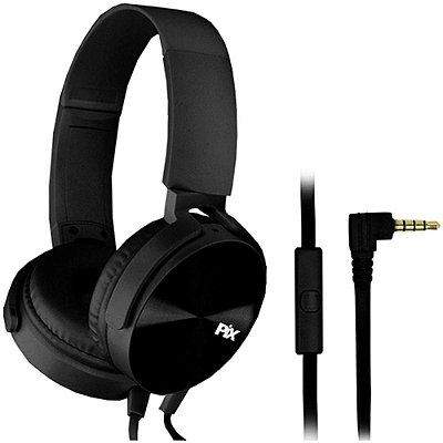 Fone de Ouvido com Microfone Pix Essential Flat Preto – Conexão P2 3,5mm, Som Estéreo e Cabo Antienrolamento