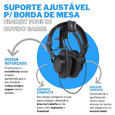 Suporte Ajustável para Headset Gamer | Presilha para Borda de Mesa até 5cm – Organizador de Fone de Ouvido ARTBOX3D