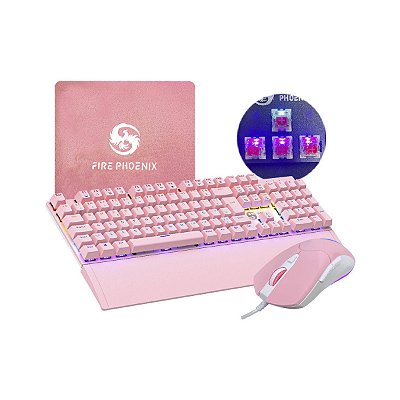 Kit Gamer Teclado Mecânico Switch Red RGB + Mouse Gamer 7200 DPI Laser + Mouse Pad com Apoio de Pulso – USB ABNT2