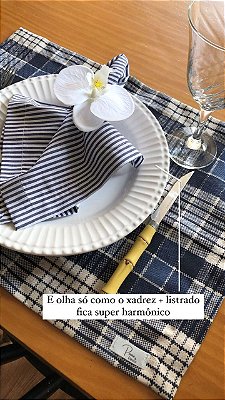 Kit com 4 lugar americano - azul xadrez