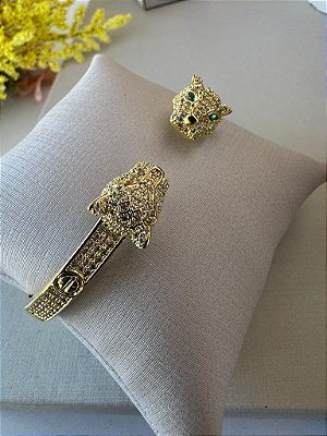 Bracelete Onça Cravejado com Zircônia