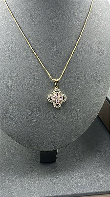 CORRENTE COM PINJETE ROSA FLOR